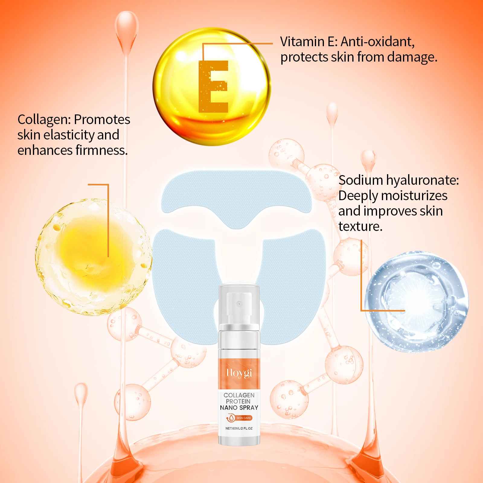 Mascarilla facial de colágeno Nano Soluble, juego de Spray de suero, relleno facial para reparación de arrugas, aumenta la elasticidad de la piel, juego de cuidado de la piel brillante - Image 3